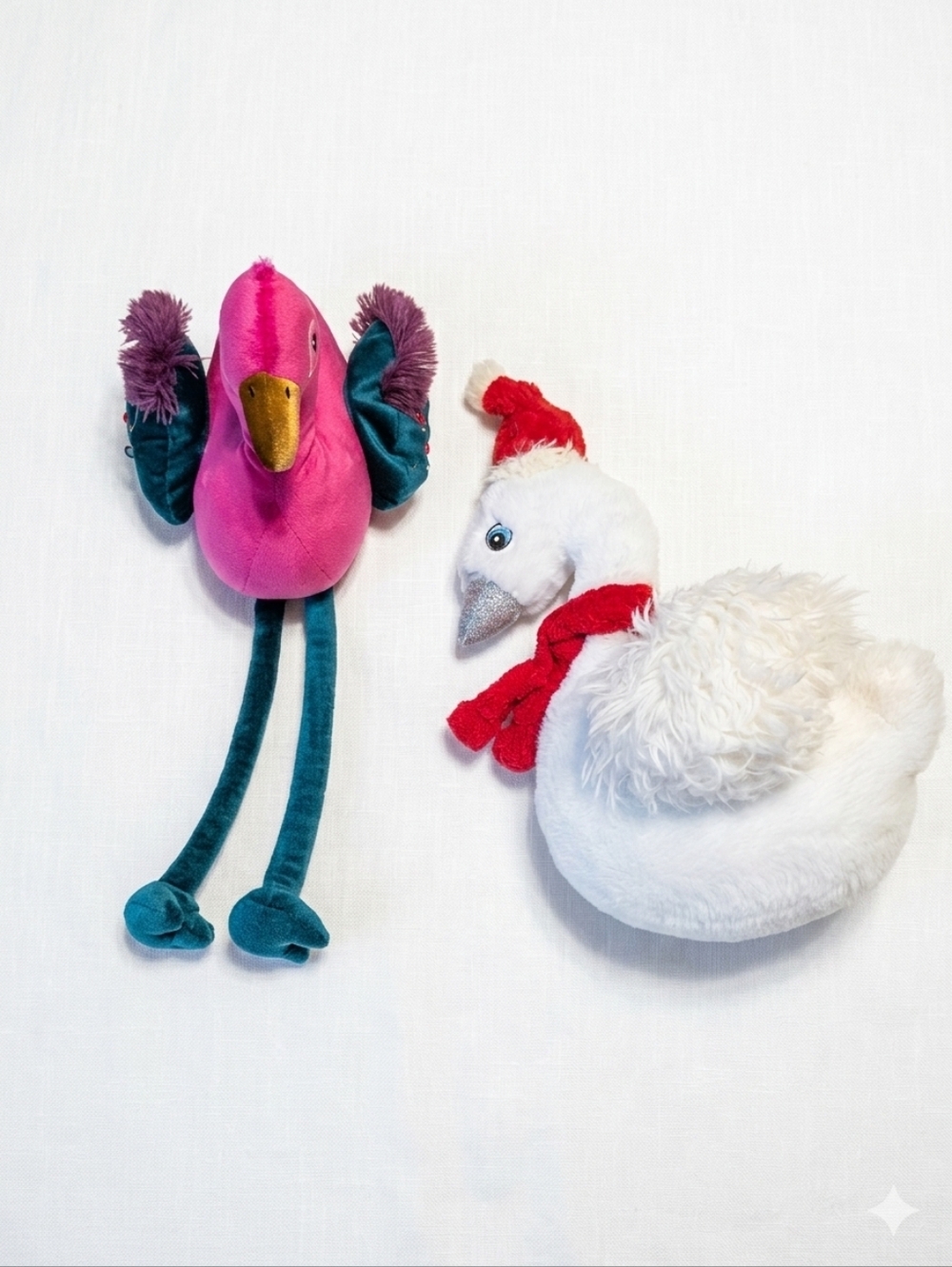 Flamingo & Holiday Bird Plush Toy Bundle – Excellent Condition Pair